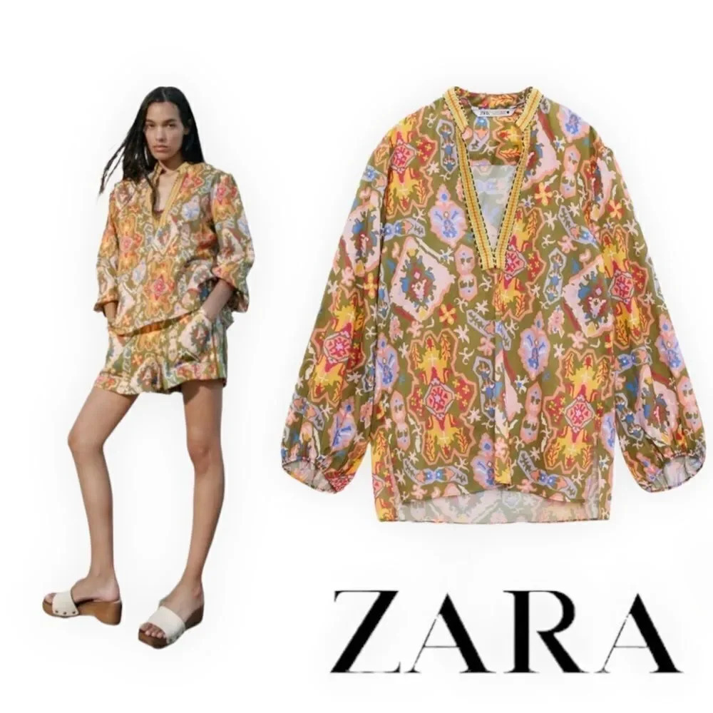 ZARA | Khaki | PRINTED BLOUSE